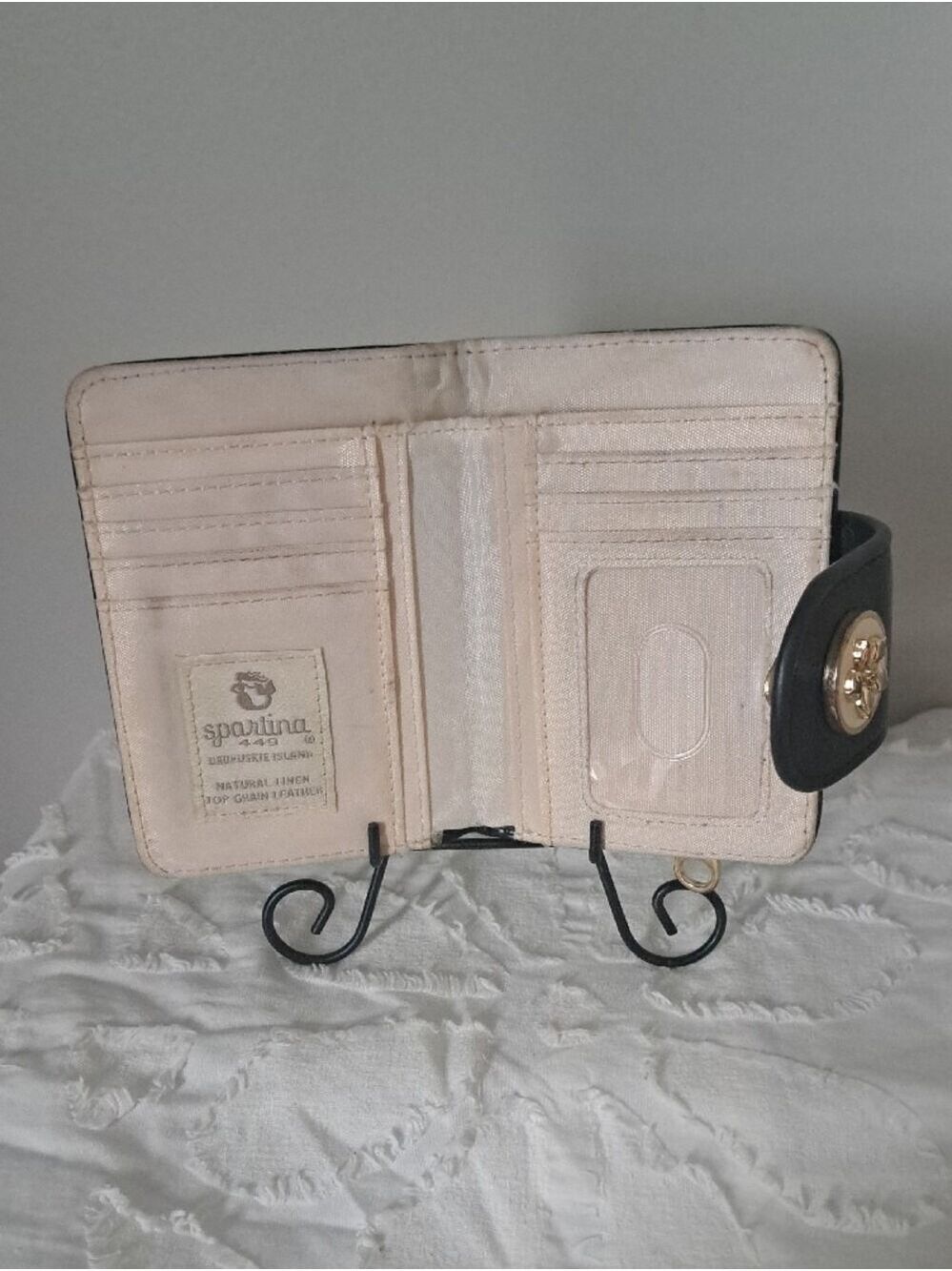 Spartina 449 Natural linen full grain leather Wallet floral snap closure - Picture 6 of 6